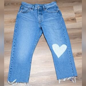 Levi's 501 150 Special Edition Ditsy Floral Heart Patch Jeans Size 30